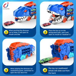 Chengji <span class=keywords><strong>Jouet</strong></span> de transport pour enfants : <span class=keywords><strong>Voiture</strong></span> de transport de dinosaures transformable, pliable, avec rails en alliage et fonction de glisse, et camion porte-conteneurs portatif - Product Image 2