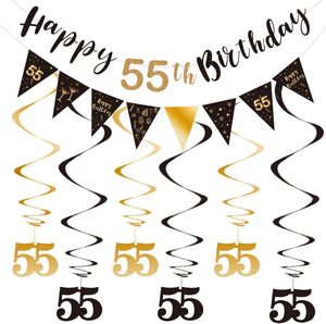 Kit de Decoración para <span class=keywords><strong>Cumpleaños</strong></span> Número <span class=keywords><strong>55</strong></span> para Hombres y Mujeres, Pancarta de <span class=keywords><strong>Feliz</strong></span> <span class=keywords><strong>Cumpleaños</strong></span> Número <span class=keywords><strong>55</strong></span>, Serpentinas, Pancarta de Banderines Triangulares para Fiesta de <span class=keywords><strong>Cumpleaños</strong></span> - Product Image 1