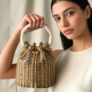 Crystal Bucket Evening <b>Bag</b> With Chain Strap Sparkling Beaded Design Elegant Party Handbag rhinestone evening clutch <b>bag</b> - Product Image 1