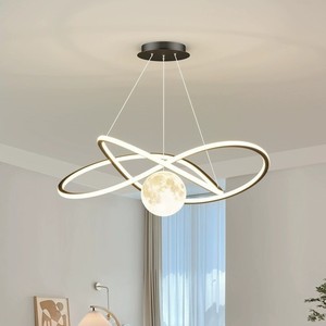 Lampe suspendue LED en forme de lune géométrique, luminaire décoratif d'intérieur à spectre complet, idéal pour un salon, une chambre à coucher ou un bureau - Product Image 3