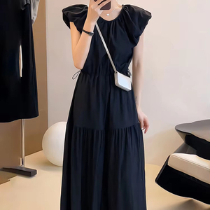 Nouvelle Robe Midi Femme Style Coréen à Taille Naturelle Unie Anti-Plis Manches Longues Bouffantes Printemps Bureau Élégante - Product Image 1