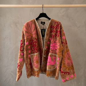 Cárdigan Vintage de Gamuza con Bordado para Mujer, Chaqueta Oversize Bohemio de Terciopelo con Parches, Chaqueta Boho con Bordado Floral y Abertura Frontal para Mujer - Product Image 1