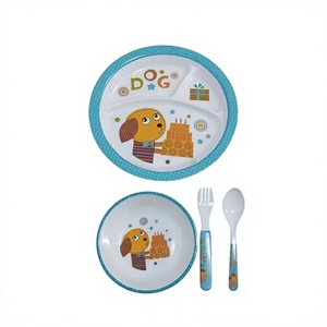 Ensemble de vaisselle pour enfants avec assiette et bol en forme de chien de dessin animé, avec fourchette et cuillère, sans BPA, en gel de silice avec poignée, 2-4 ans - Product Image 2