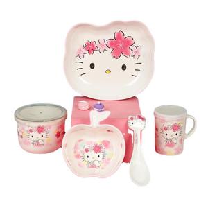 Hello Kitty Melamine Kids Dining Set Apple Shape Bowl Plate Cup Spoon With Cherry Blossom Design For Children Home Use - Product Image 1