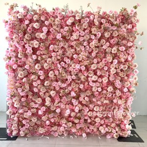Pannello Floreale in Seta Arrotolabile 8x8 di Alta Qualità, Sfondo Personalizzato 3D/5D con Rose Artificiali <span class=keywords><strong>Rosa</strong></span> per Decorazioni Matrimoniali - Product Image 6