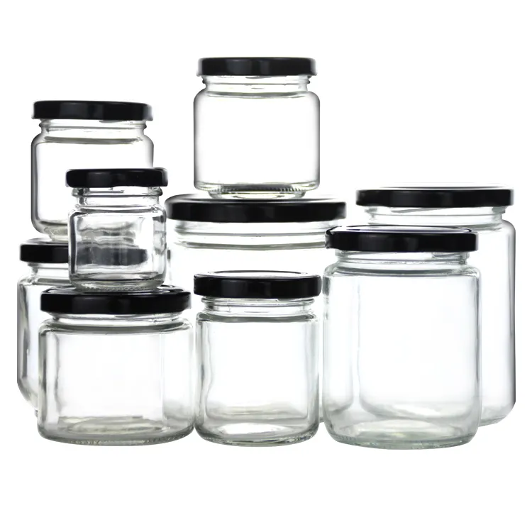 Qualité abordable 100 ml 120 ml 180 ml 280 ml 380 ml 500 ml couvercles à vis en métal pots de confiture de miel pots en verre ronds