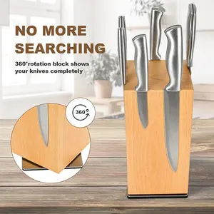 Highly Magnetic 4 Sided Magnet Knife Holder Beech Wood 360 Rotatable Knife Block