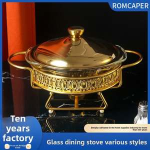 2,0 L oro Alcohol redondo comida calefacción frotamiento plato Comercio exterior vidrio Buffet vajilla estufa - Product Image 2