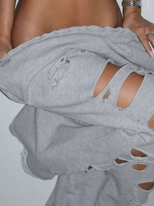 GHH10868- 2025 autunno nuovi <span class=keywords><strong>pantaloni</strong></span> della tuta traforati tinta unita sportivi e Casual <span class=keywords><strong>pantaloni</strong></span> larghi a vita alta - Product Image 3