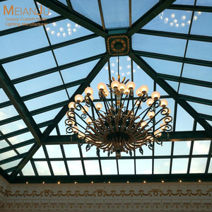 Lustre LED vintage européen en fer, hauteur réglable, accents dorés, multi-bras, luminaire de plafond orné pour hall d'hôtel et salle de bal - Product Image 1