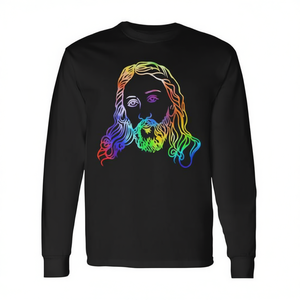 T-shirt a maniche lunghe con stampa tie-dye di Gesù, design arcobaleno, arte religiosa, abbigliamento unisex - Product Image 2