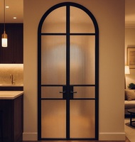 Puerta Francesa de Acero con Doble Vidrio y Parte Superior Redonda de 4 Paneles para Interiores de Viviendas - Venta Directa de Fábrica