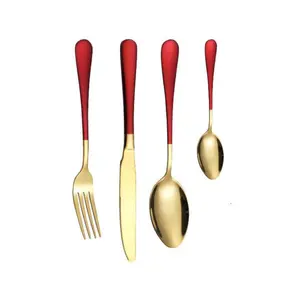 金色银器餐具套装，适用于8,40件不锈钢餐具套装，镀钛金色，餐具厨房用具