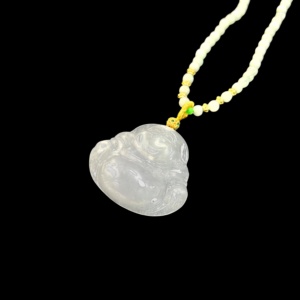 Pendentif en jadéite birmane de qualité naturelle A, <span class=keywords><strong>Bouddha</strong></span> rieur, pendentif en jadéite birmane pour femme (avec NGTC) - Product Image 2