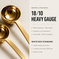 Juego de Cucharas Medidoras de Acero Inoxidable 18/10 con Acabado Espejo y Mango Largo, Recubrimiento PVD Dorado, 6 Piezas, 1.25ml-15ml, para Restaurante y Cocina