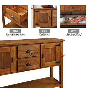 Console de salle à manger en bois massif de 48'' avec 2 tiroirs, armoires et étagère inférieure, style rétro - Product Image 4