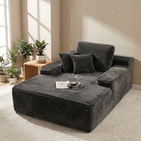 Canapé-lit modulaire inclinable en velours côtelé ATUNUS Nordic Apartment Living Room, avec rembourrage en mousse haute densité, noir.
