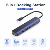 Hub USB C 6 en 1, 10 Gbps, USB 3.2 Gen2, Gigabit Ethernet RJ45, 4K 60Hz HDMI, 100W PD, station d'accueil Type C pour ordinateur portable MacBook