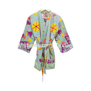 Veste courte en coton Suzani à col montant, tissée à la main, broderie pour femmes, écologique, nouveau design - Product Image 1