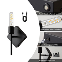 Lampe murale sans fil alimentée par batterie rechargeable, adaptée aux salons, aux têtes de lit de chambre à coucher, commande tactile et à distance