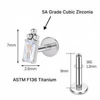 Prêt à expédier – Bijou de piercing corporel en titane ASTM F136 à filetage interne, serti de zircone cubique, pour labret, hélix, tragus, lèvre, boucle d'oreille