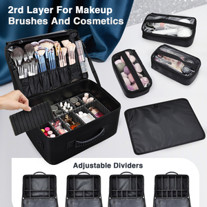 2 Layers Large Cosmetic Storage Bag Professional <b>Makeup</b> Organizer <b>Case</b> with Brush Slot Adjustable Dividers Shoulder Strap 3 Bags - Product Image 3