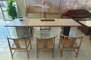 Piani da cucina allungabili a più tavoli e armadi quadrati con piano superiore e mobili in pietra gambe geometriche triangolari con Sidecabinet - Product Image 2