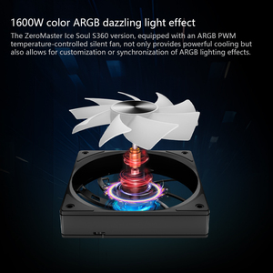 Refroidisseur de processeur AIO Zeromaster 360 <span class=keywords><strong>RGB</strong></span> S360 3 broches 120 mm <span class=keywords><strong>F120</strong></span> <span class=keywords><strong>RGB</strong></span> Core personnalisable avec écran LCD 1,54 pouces, boîtier d'ordinateur en aluminium haute performance - Product Image 4