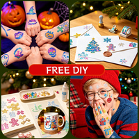 Stiker Tato Glitter DIY Kustom Natal Motif Kepingan Salju, Kereta Salju, Rusa Kutub, Taburan Bubuk Glitter Tanpa Air untuk Liburan
