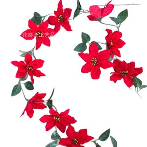 Poinsettia Wreath <b>Artificial</b> <b>Flowers</b> Silk <b>Flower</b> Wall Mount Christmas Decorations For Living Room - Product Image 3