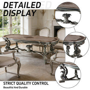 Table à manger ovale en bois massif de style français, faite à la main, de luxe, avec peinture à la feuille d'<span class=keywords><strong>or</strong></span>, pour hôtel et villa - Product Image 2