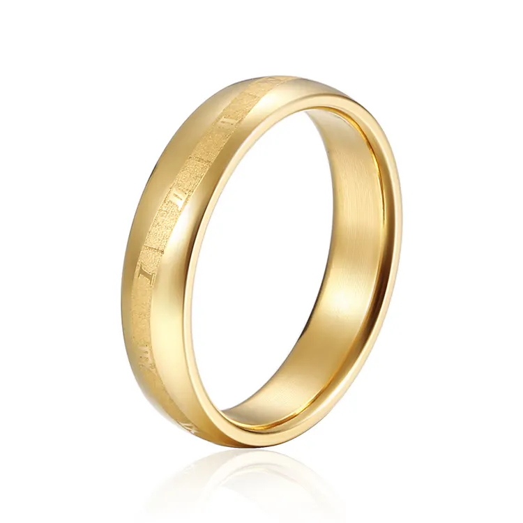 New design trendy round roman numerals ring personalized engagement band gold plated titanium stainless steel ring for men women