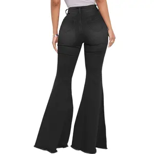 Custom Womens ladies female denim jeans bell, bottom pantalones 2024 Laser reversed high waisted jeans/