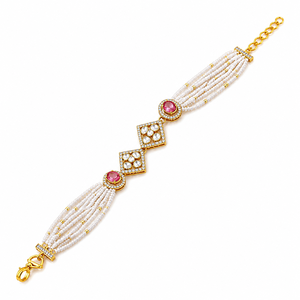 Traditional 925 <b>Silver</b> Chain Link Bracelet White Beads Moissanite Elegant <b>Indian</b> Bridal Wedding Jewelry Women's Gift Party - Product Image 2