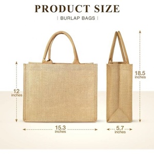 Sacs fourre-tout en jute éco-réutilisables imprimés personnalisés Sacs en toile de jute de coton Motif de lettre unique Solution d'achat durable et élégante - Product Image 2