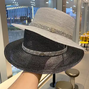 Yaz retro sahil tatil seyahat güneş şapkası parlak ipek Panama plaj güneş koruyucu güneşlik şapka hasır şapka