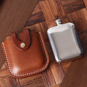 Gourde de poche artisanale en cuir tanné végétal, style américain vintage, en acier inoxydable 304, OEM, portable pour l'extérieur - Product Image 2