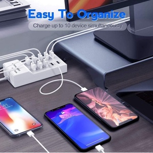 Bloque de cargador múltiple 50W 10A 10 puertos Estación de carga USB para <span class=keywords><strong>iPhone</strong></span> <span class=keywords><strong>Android</strong></span> Smartphone Tablet Smart Watch <span class=keywords><strong>AirPods</strong></span> Samsung - Product Image 5
