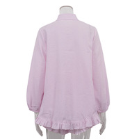 BH1919 Ensemble décontracté deux pièces pour femme : chemise rayée en polyester à revers cranté et manches bouffantes avec volants, et short ample