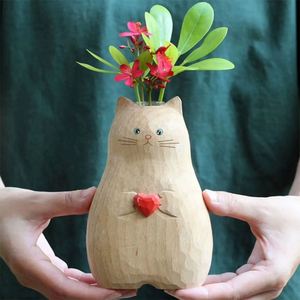 Vase décoratif fait main en forme de chat, statue de chat en résine, figurine de chat de dessin animé, décoration de table de salon, arrangement floral, pot de fleurs - Product Image 1