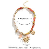 Kalung Rantai Sutra Bohemian Bahan Stainless Steel Berlapis Emas 18K dengan Liontin Bunga Matahari, Hati, dan Jamur Buatan Tangan untuk Wanita