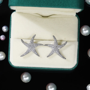 Orecchini a perno a forma di stella marina per donna, gioielli alla moda scintillanti all'ingrosso - Product Image 6