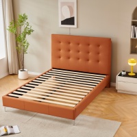 Cadre de lit moderne capitonné et rembourré, structure KD, support à lattes en bois massif, pieds en métal, pour chambre King Size, hôtel, appartement, projet