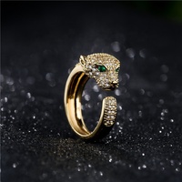 Bague Tête de Panthère en Laiton CZ, Bijou Hip Hop Tendance, Ajustable, Micro-Incrustée de Zircon, Style Léopard, pour un Look Mode et Distinctif