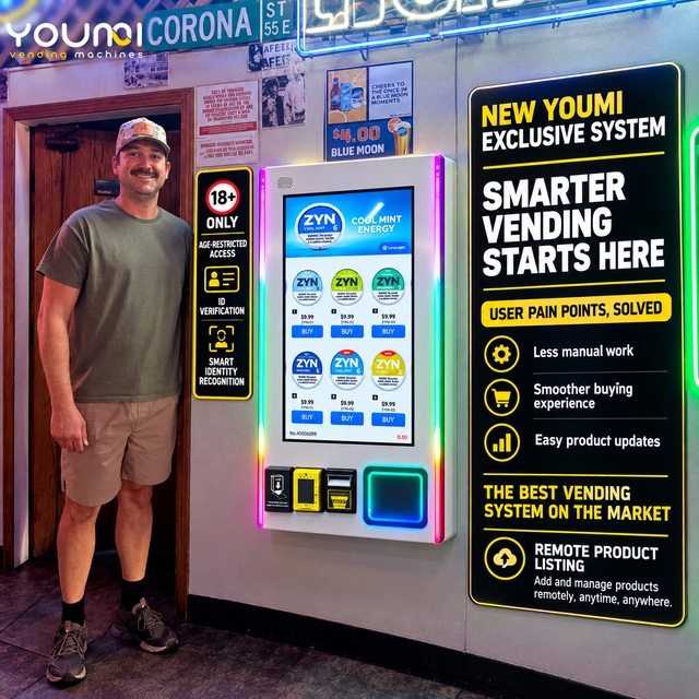 YOUMI New System Multi Payment 32" Touchscreen Nicotine Pouches Vending Machine With ID Scanner & Cloud Control for ZYN SNUS