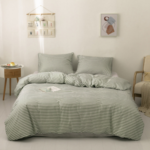Parure de lit rayée brossée 3 pièces – Housse de <span class=keywords><strong>couette</strong></span> rayée chaude et confortable, respirante et anti-boulochage pour chambre et appartement - Product Image 1