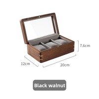 Boîte à montres en bois de noyer noir avec couvercle en verre, organisateur de bijoux à 3 positions, cadeau de luxe vintage, vente en gros, personnalisable