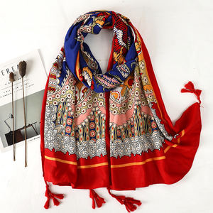 وشاح قطن كتان ناعم مطبوع شالات فسكوز للنساء أوشحة بشراشيب طويلة فاخرة - Product Image 5