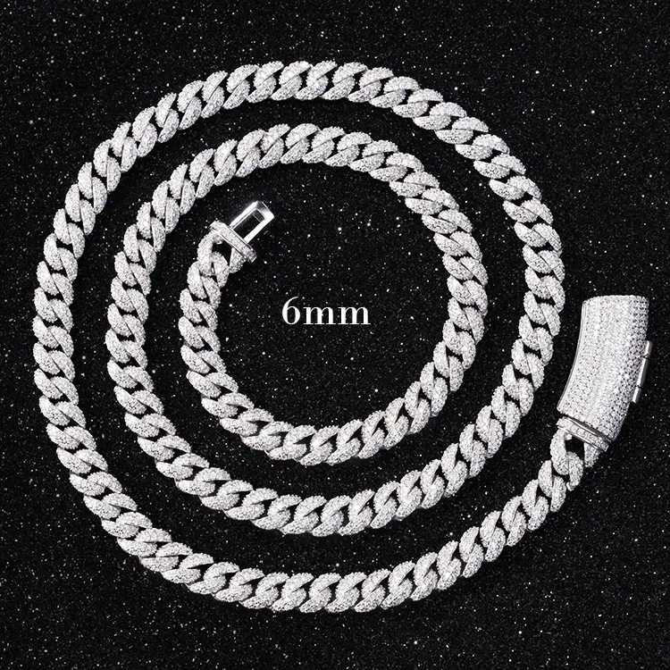 Yu ying Iced out 6mm-13mm VVS Moissanite Diamond Chain S925 Sterling Silver Cuban Link Chain for mens hiphop jewlery