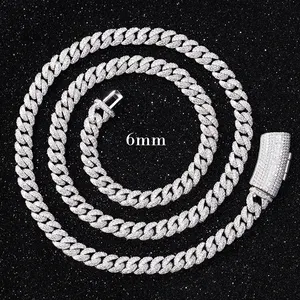 Full Ice Out Mossanite Cuban Chain 6mm 9mm 13mm 2rows 925 Solid Silver Chain Hip Hop Necklace VVS Moissanite Cuban Link Chain